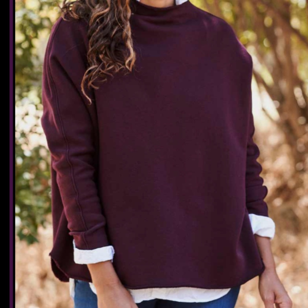 Frank & Eileen Long Sleeve Capelet Crew Neck Sweatshirt - Burgundy - Size S